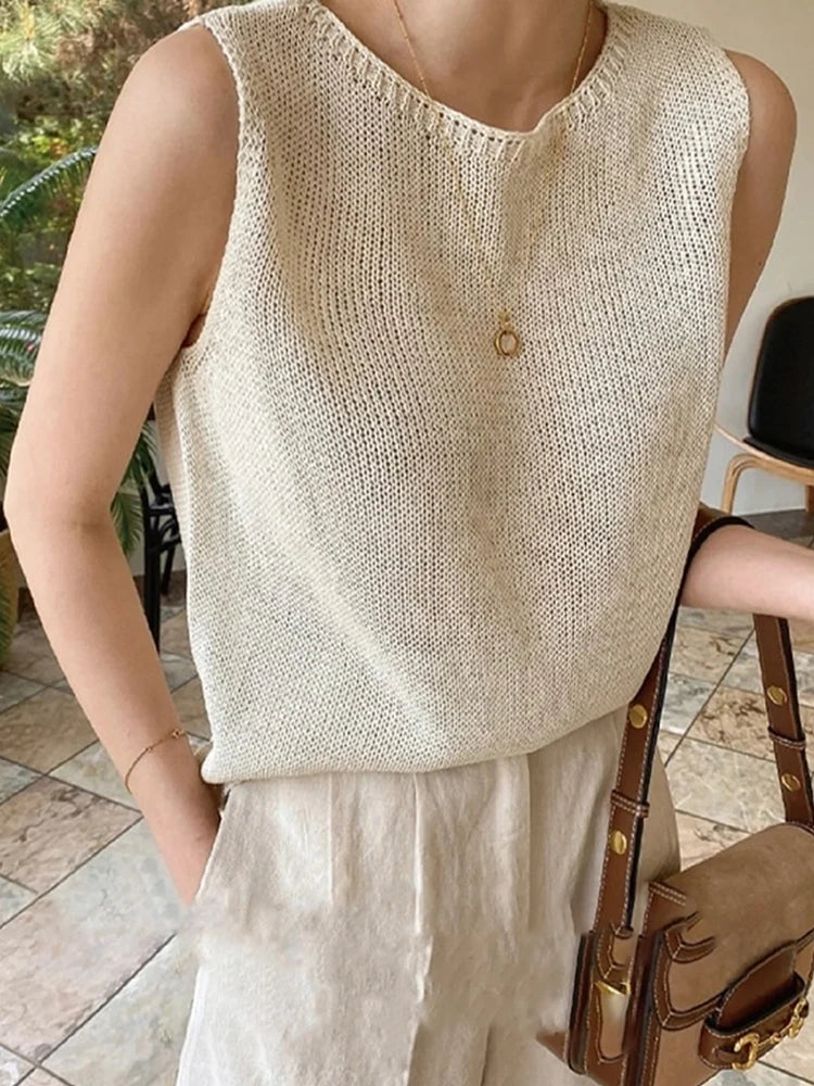 Loose Casual Comfortable Knitted Vest Women's Sleeveless Top Fashionable Summer Design Sense Soft Style Commute Korean Version