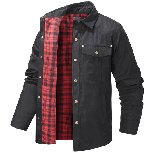 Chaqueta casual de franela a cuadros con solapa para hombre, chaqueta occidental vintage para hombre
