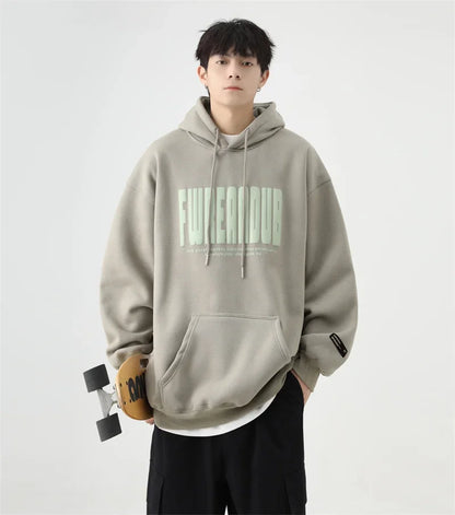 Sudaderas con capucha con estampado de espuma y letras de otoño para hombre, novedad de 2025, sudaderas con capucha Vintage de lana de algodón de gran tamaño, ropa de calle Y2K