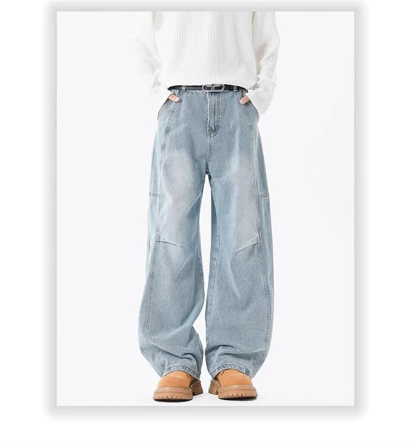 Otoño de los hombres de moda Hip Hop empalmado pantalones vaqueros holgados diseño plisado Casual pantalones vaqueros de pierna recta Y2K Vintage Streetwear jean