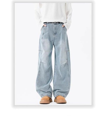 Otoño de los hombres de moda Hip Hop empalmado pantalones vaqueros holgados diseño plisado Casual pantalones vaqueros de pierna recta Y2K Vintage Streetwear jean