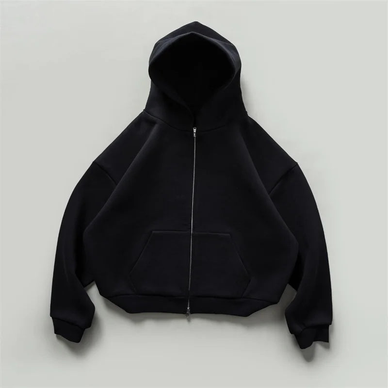 Sudaderas con capucha y cremallera de Color liso para hombre, sudaderas con capucha de moda de venta al por menor Retro, chándal informal de algodón de gran tamaño, novedad de 2026
