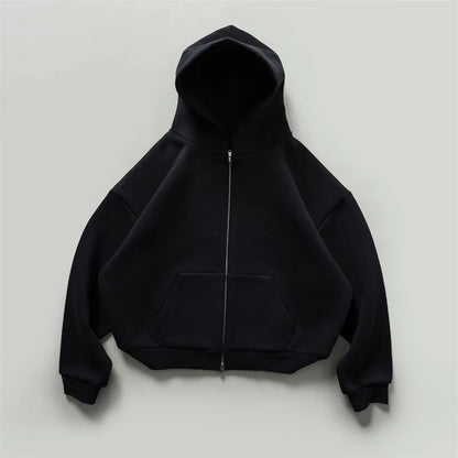 Sudaderas con capucha y cremallera de Color liso para hombre, sudaderas con capucha de moda de venta al por menor Retro, chándal informal de algodón de gran tamaño, novedad de 2026
