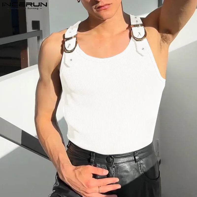 Fashion Men Tank Tops Casual Style Tops INCERUN New Style Men's Mesh Vests Streetwear Solid Color Casual Men Clothing S-5XL