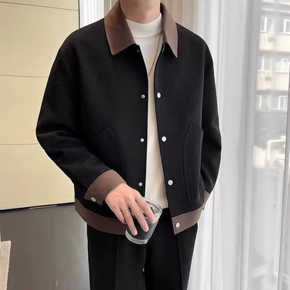 Chaquetas de moda de primavera y otoño para hombre, prendas de vestir informales con cuello vuelto de retazos, chaqueta holgada de vitalidad juvenil de estilo coreano para hombre