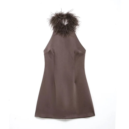 Vestido Corto de Satén para Mujer 2025, Cuello Halter, Cintura Ajustada, Falda de Fiesta, Corte en A, Diseño Elegante, Sin Ma...