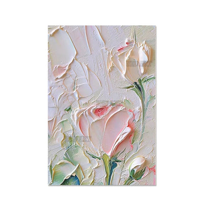 Pintura al Óleo de Rosas con Espátula de Gran Tamaño, Hecha a Mano, Moderna, Murales en Lienzo, Conjunto de Paneles de Arte para Pared, Piezas sin Marco