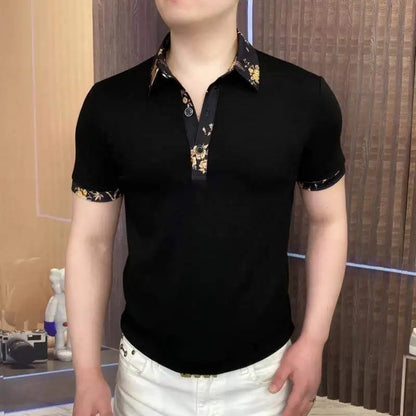 Camiseta con solapa de retales para hombre, Polo informal de manga corta cómodo y transpirable, camisetas POLO sociales de negocios a la moda de verano