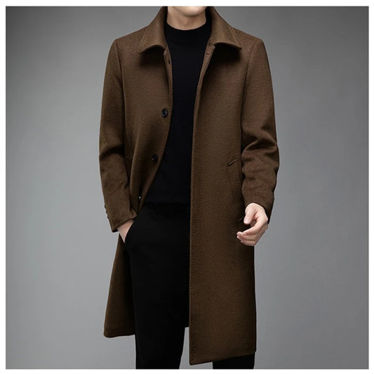 Abrigo largo de lana para hombre, 52,3% lana, lujo ligero, corte ajustado, café marrón gris negro moda de negocios