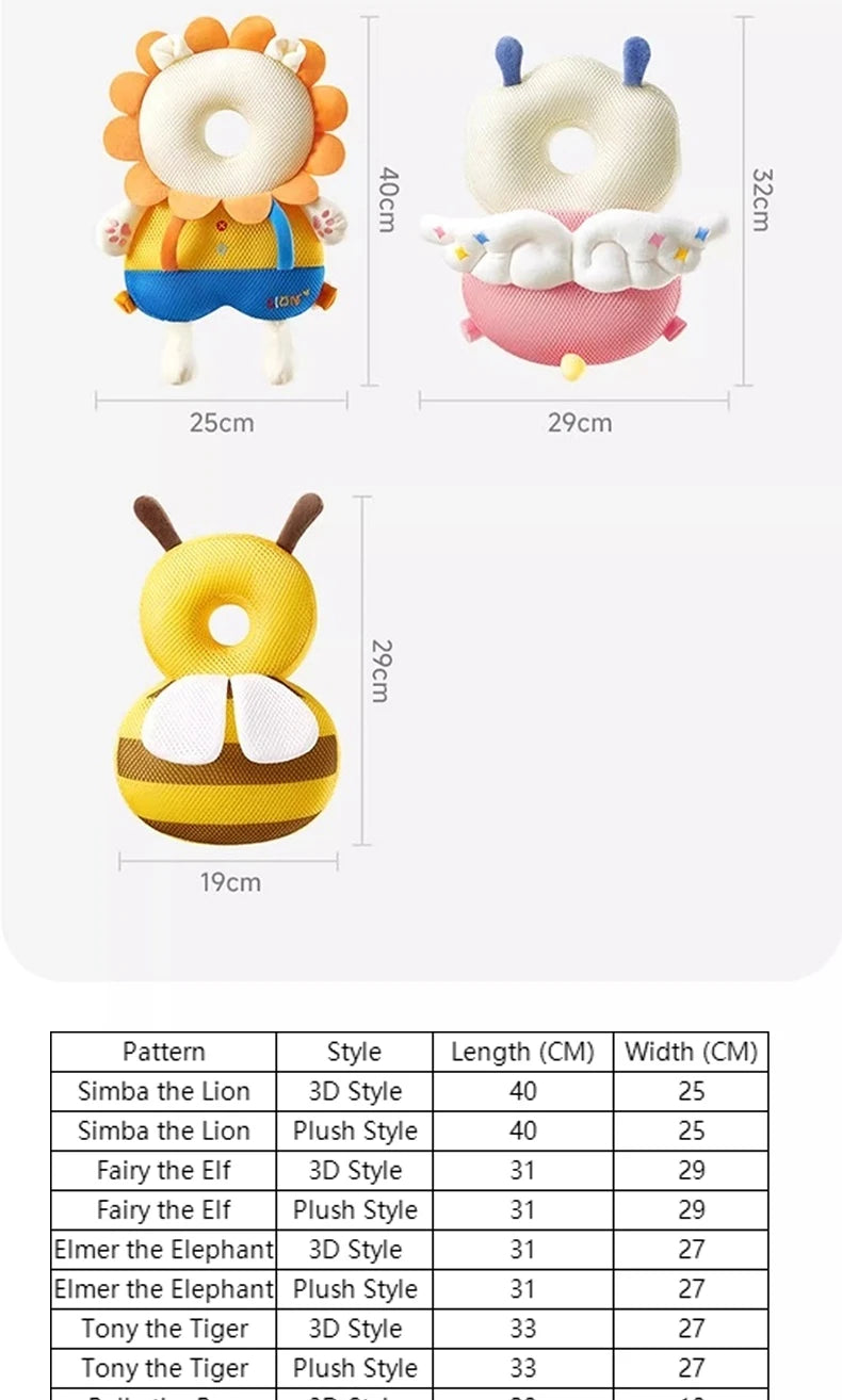 Andadores para bebés, cojín de protección para la cabeza, almohadilla de felpa de animales, correas ajustables, almohadilla protectora para bebés, regalo de ducha para niños pequeños