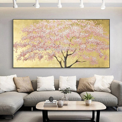 Arthyx-Pintura al óleo de flores doradas pintada a mano sobre lienzo, póster de árbol de arte abstracto moderno, cuadros grandes para pared, decoración del hogar para sala de estar + paquete Switch In Art completo
