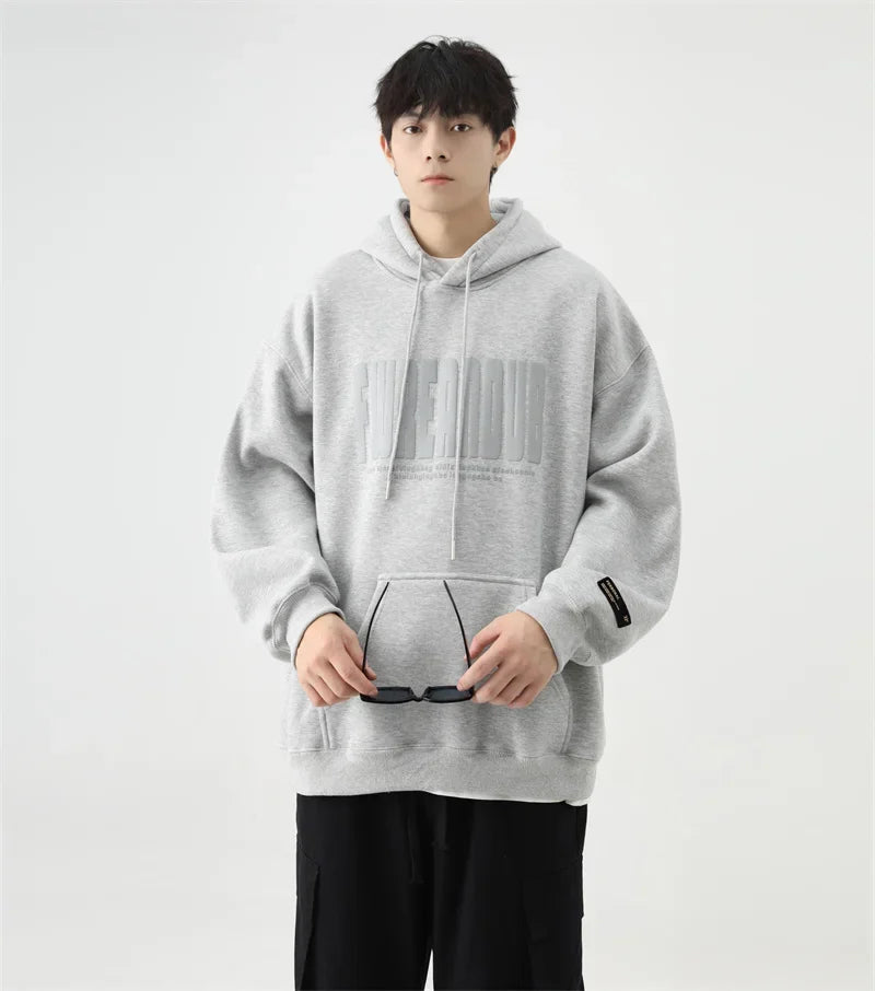 Sudaderas con capucha con estampado de espuma y letras de otoño para hombre, novedad de 2025, sudaderas con capucha Vintage de lana de algodón de gran tamaño, ropa de calle Y2K