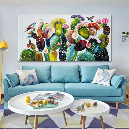 Arthyx, pintura al óleo de flores de cactus pintada a mano sobre lienzo, decoración moderna para el hogar, cuadro abstracto grande para pared, decoración para sala de estar(paquete SWITCH IN ART completo)