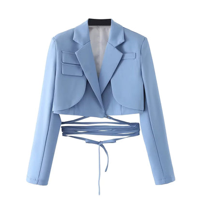 Early Autumn Women's Cross-Belted Slim Fit Short Suit Jacket Fashionable Business Casual Style Long Sleeve Commute Friendly