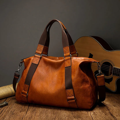 Bolso de viaje para hombre, bolso de equipaje de cuero genuino para hombre, mochila de viaje Vintage, bolsos grandes de cuero de vaca duradero para fin de semana para hombre # Co