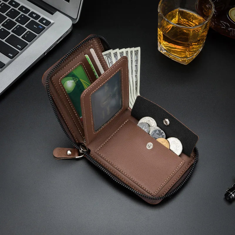 Nueva cartera de moda para hombre, monedero de cuero PU con cremallera, billeteras cortas de estilo Retro para hombre, tarjeteros, almacenamiento de monedas, monedero