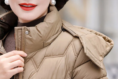 Chaqueta Larga de Algodón Grueso para Mujer, Acolchada, Ajustada, con Cintura Ajustable, Manga Larga, Cierre de Cremallera
