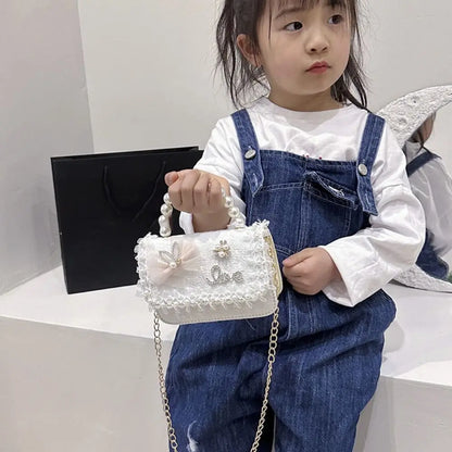 Bolso Bandolera Infantil de Encaje con Perlas, Ligero, Estilo Princesa, con Correa Ajustable