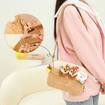 Bolso cruzado de felpa de Disney, Chip & Dale de dibujos animados, bolso informal de gran capacidad para estudiantes, regalos de vacaciones para niñas, desplazamientos