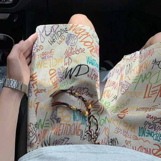 Pantalones Cortos Holgados con Estampado de Letras para Hombre, Verano 2026, Estilo Retro Casual, Graffiti, Pantalones Cortos Hawaianos de Playa, Y2K, Bermudas