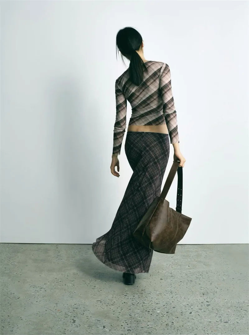 Falda Midi de Tul a Cuadros Estilo Británico BANA, Falda Ajustada de Cintura Alta para Mujer, Primavera Verano, Estilo OL, Fa...
