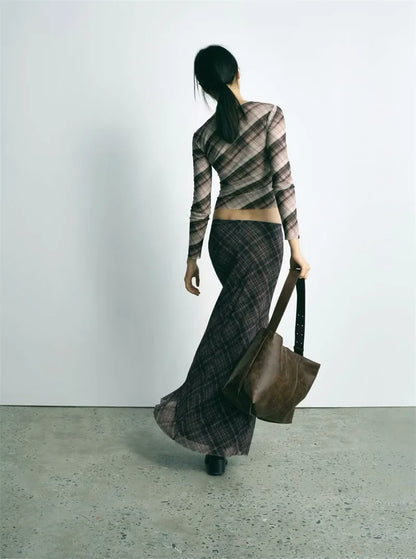 Falda Midi de Tul a Cuadros Estilo Británico BANA, Falda Ajustada de Cintura Alta para Mujer, Primavera Verano, Estilo OL, Fa...