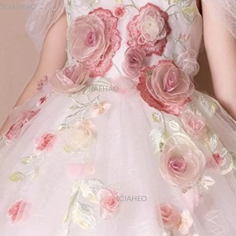 Vestido de Fiesta Blanco para Niña, Modelo 2026, con Flores, para Bodas, Cumpleaños, Eventos, Presentaciones, Piano, Princesa, Celebraciones Formales