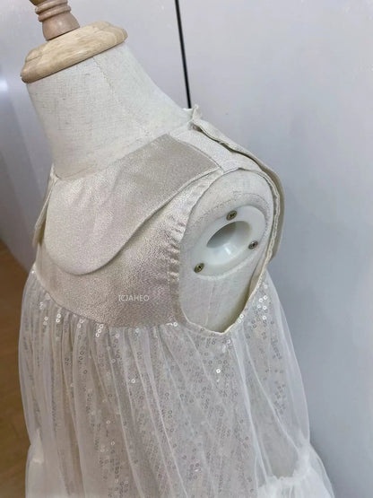 Nuevo vestido de fiesta para niñas, vestido de princesa de tul sin mangas con cuello Peter Pan para actuaciones de Piano, banquete, desfile Formal