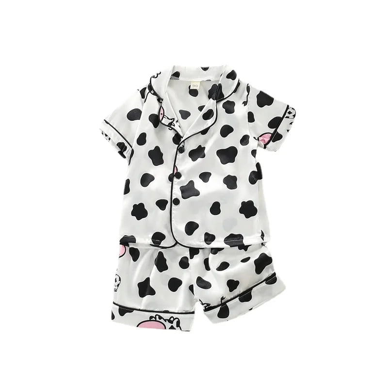 Conjuntos de pijamas para niños y niñas, camiseta de manga corta de vaca de dibujos animados, Tops con pantalones, ropa de dormir para bebés pequeños, Pijamas