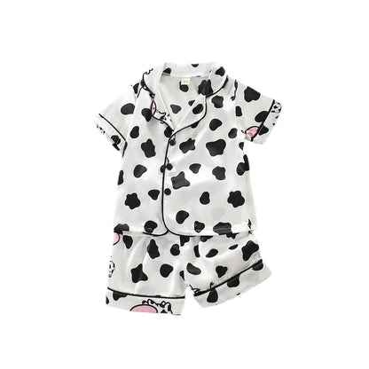 Conjuntos de pijamas para niños y niñas, camiseta de manga corta de vaca de dibujos animados, Tops con pantalones, ropa de dormir para bebés pequeños, Pijamas