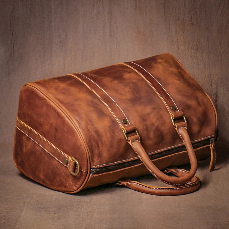 GURO-bolsos de viaje Retro de cuero de vaca para hombre y mujer, bolso de mano de cuero genuino, bolsa de Fitness de fin de semana de lujo, equipaje de viaje corto