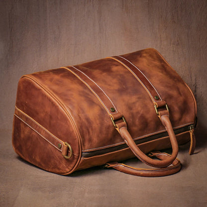 GURO-bolsos de viaje Retro de cuero de vaca para hombre y mujer, bolso de mano de cuero genuino, bolsa de Fitness de fin de semana de lujo, equipaje de viaje corto