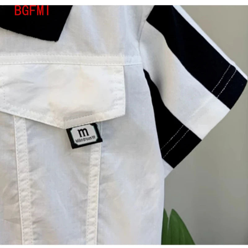 Conjunto de dos piezas de manga corta para niño adolescente, Polo a rayas, pantalones cortos Vaqueros, ropa coreana, verano, nuevo, 2-11 años