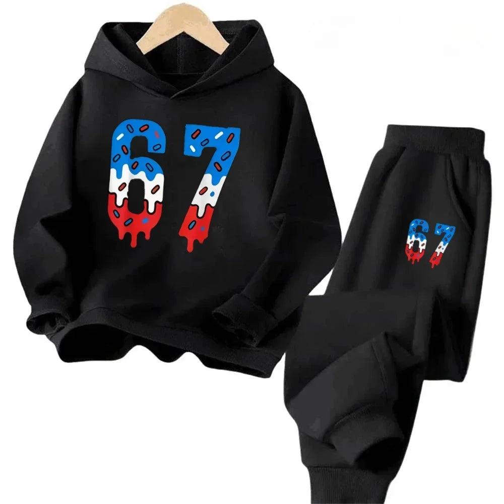 67 conjunto de sudaderas con capucha elegantes para niños de 4 a 13 años, ropa de calle coreana, chándal de bloque, sudadera cómoda a la moda para niños, conjuntos de 2 uds, traje de pantalón