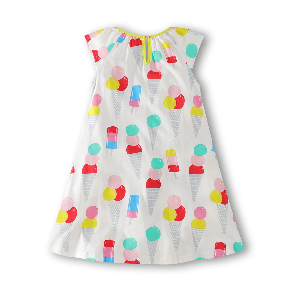 VIKITA-camisola con tirantes para niña, vestido sin mangas con estampado de helado, manga acampanada, ropa de verano