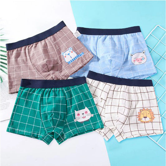 4 Uds. Boxers de algodón para bebés, ropa interior bonita para niños, calzoncillos con estampado de dibujos animados de oso y coche, pantalones cortos suaves, bragas para estudiantes y niños de 2 a 16 años