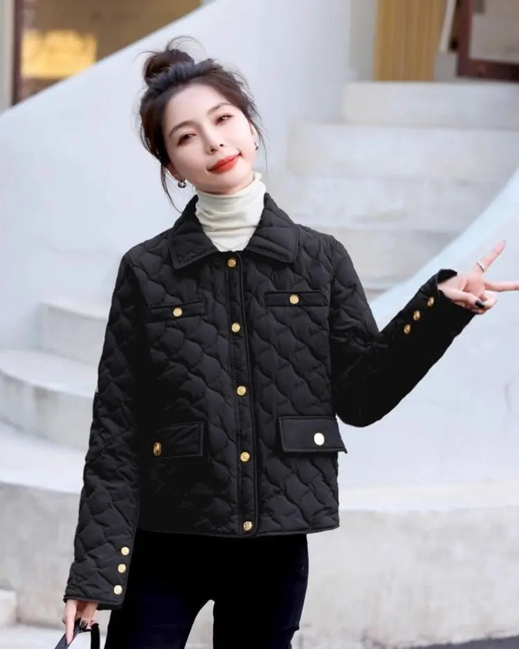 Chaqueta Corta Ligera de Algodón para Mujer, Talla Pequeña, Acolchada, para Invierno, con Cierre de Cremallera, Estilo Moderno