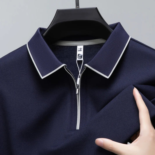 (Algodón + Lana + Seda de morera) Polo de alta calidad para hombre, Camisa de manga larga, Camiseta de golf, Jersey, selección rápida, Top ajustado de talla grande