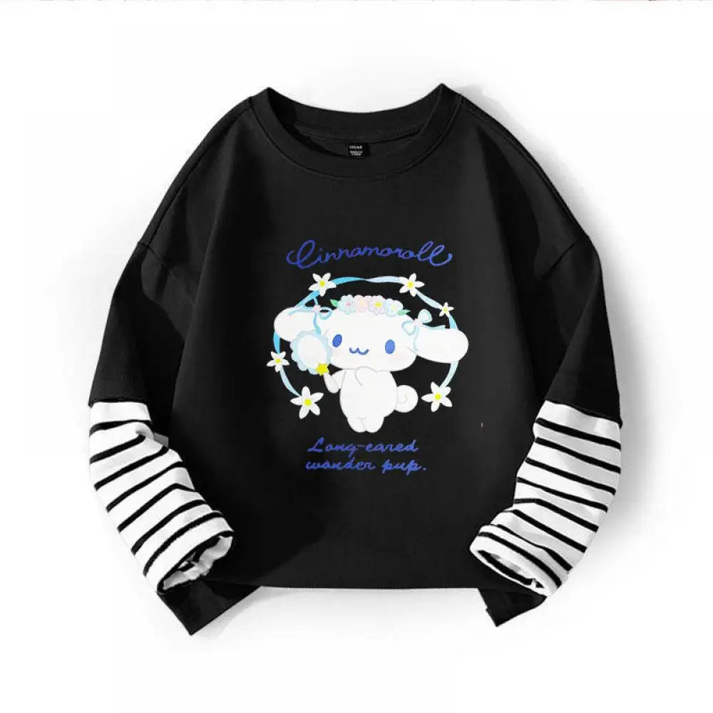 Kuromi My Melody Cinnamoroll camiseta para niños dos piezas Patchwork Y2K sudadera de manga larga Casual niñas niño Tops