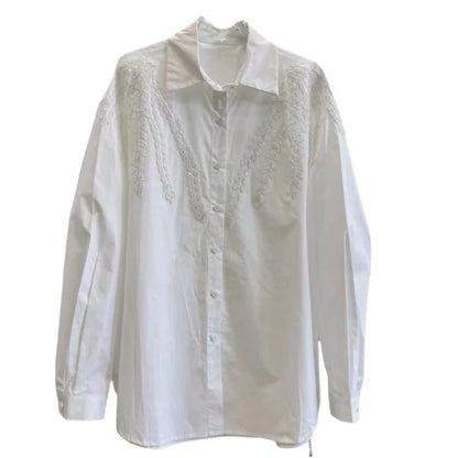 Blusas de algodón con bordado de lentejuelas de lujo, camisas para mujer, tendencia, nueva moda, Tops informales sueltos, Blusas, camisa de oficina para mujer, Tops
