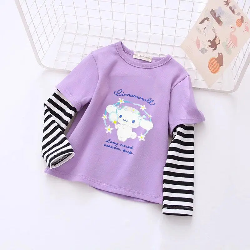 Kuromi My Melody Cinnamoroll camiseta para niños dos piezas Patchwork Y2K sudadera de manga larga Casual niñas niño Tops