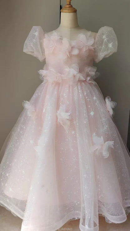 Vestido largo rosa para niñas, vestidos de presentador, ropa para fiesta de cumpleaños, vestido de princesa, disfraz de lujo, traje de actuación de Piano para niños
