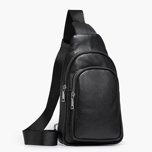 100% bolso cruzado de cuero de vaca para hombre, bolsos de hombro informales para hombre, paquete de pecho de alta calidad, bandolera de cuero genuino para hombre