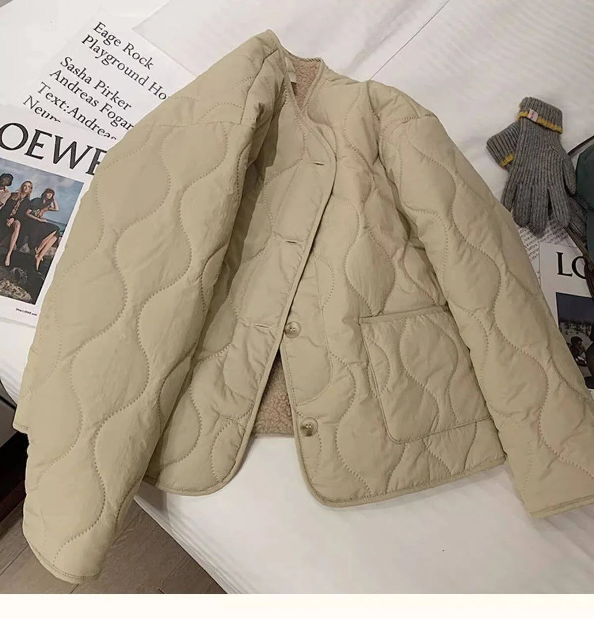 Chaqueta de algodón gruesa con forro de piel de cordero para mujer, ropa de abrigo para primavera y otoño, estilo informal, c...