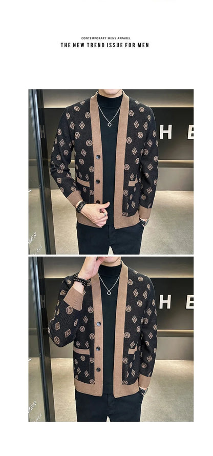 Cárdigan de punto de Jacquard para hombre, chaquetas informales de negocios, abrigos con botones, ropa de M-4XL, otoño
