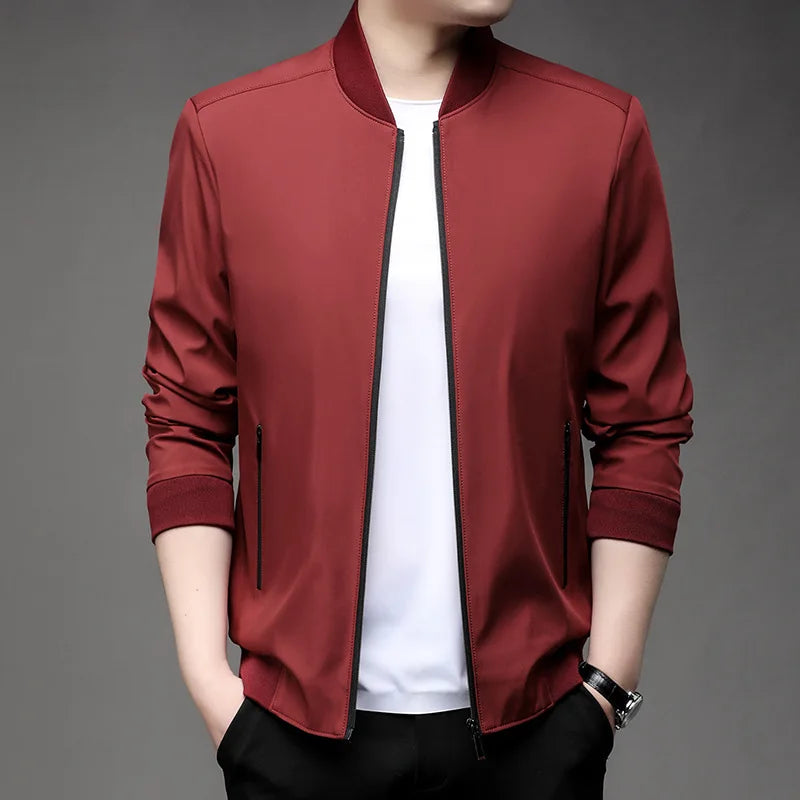 Chaquetas de alta calidad para hombre, chaqueta informal inteligente con cuello de béisbol, abrigo ajustado, prendas de vestir exteriores de Color sólido, primavera y otoño