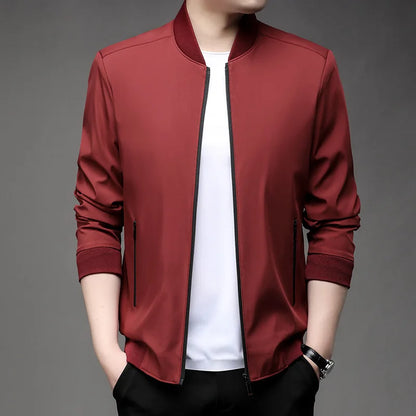 Chaquetas de alta calidad para hombre, chaqueta informal inteligente con cuello de béisbol, abrigo ajustado, prendas de vestir exteriores de Color sólido, primavera y otoño