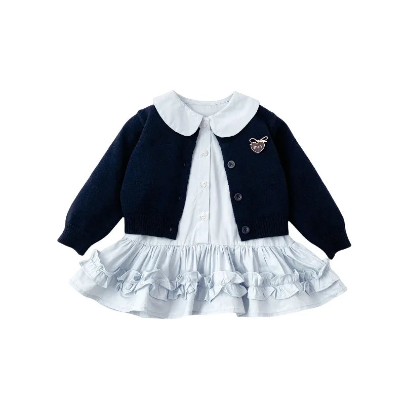 Conjunto de Vestido para Niña, Primavera y Otoño 2026, Nuevo Suéter de Punto con Volantes, Vestido de Dos Piezas