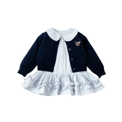 Conjunto de Vestido para Niña, Primavera y Otoño 2026, Nuevo Suéter de Punto con Volantes, Vestido de Dos Piezas