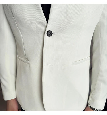 Chaqueta de traje con cuello levantado de alta calidad para hombre, chaquetas de negocios informales, abrigo coreano con gofres para boda, novio, banquete, vestido de fiesta, 2025